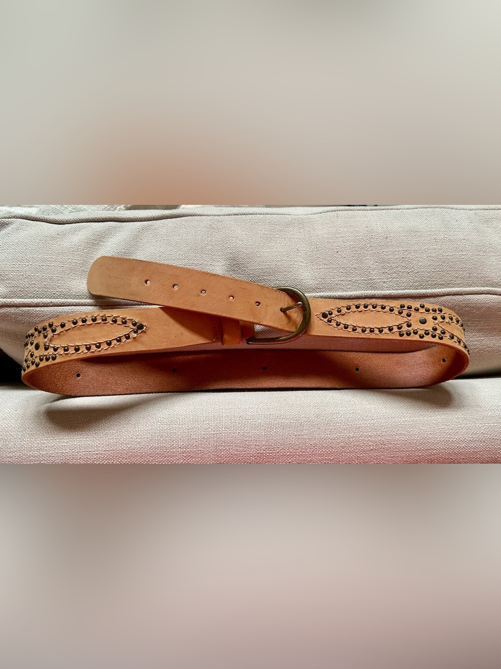 Banana Republic Tan Leather Studded Belt with Brass Buckle